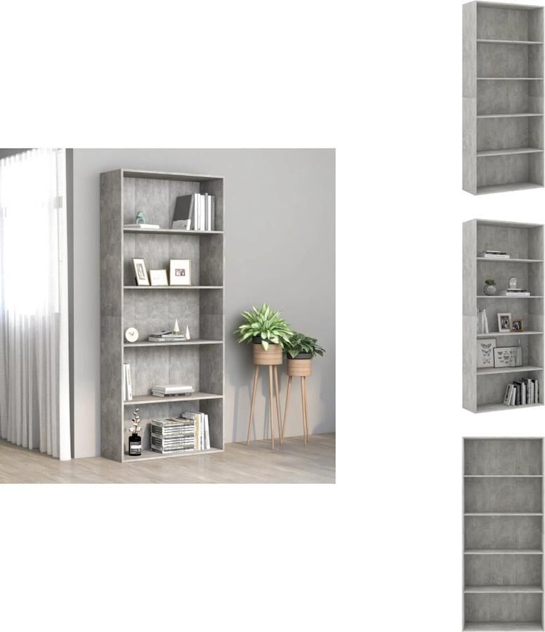 VidaXL Boekenkast Boekenkasten Kast Kasten Boekenkast met 5 schappen 80x30x189 cm bewerkt hout betongrijs