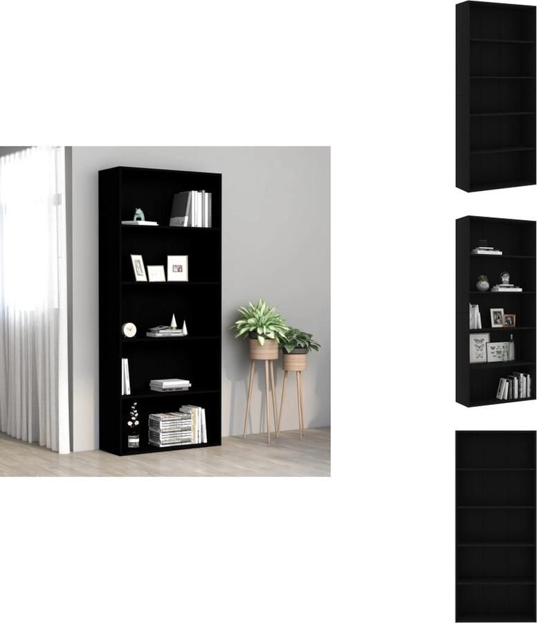 VidaXL Boekenkast Boekenkasten Kast Kasten Boekenkast met 5 schappen 80x30x189 cm bewerkt hout zwart