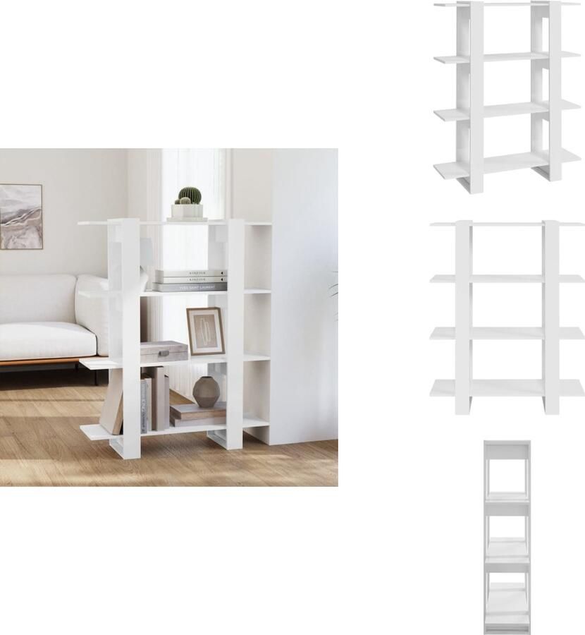 VidaXL Boekenkast Kamerscherm Hoogglans Wit Boekenkast Bibliotheek Opslagmeubilair Kamerdivider Witte Boekenkast - Foto 3