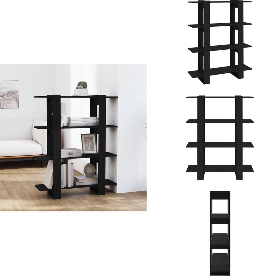 VidaXL Boekenkast Boekenkasten Kast Opbergkast Boekenkast kamerscherm 100x30x123 5 cm zwart - Foto 2