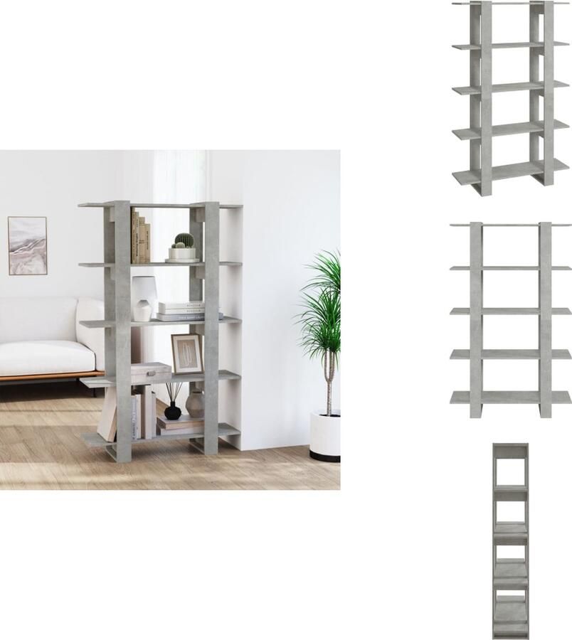 VidaXL Boekenkast Boekenkasten Kast Opbergkast Boekenkast kamerscherm 100x30x160 cm betongrijs - Foto 2