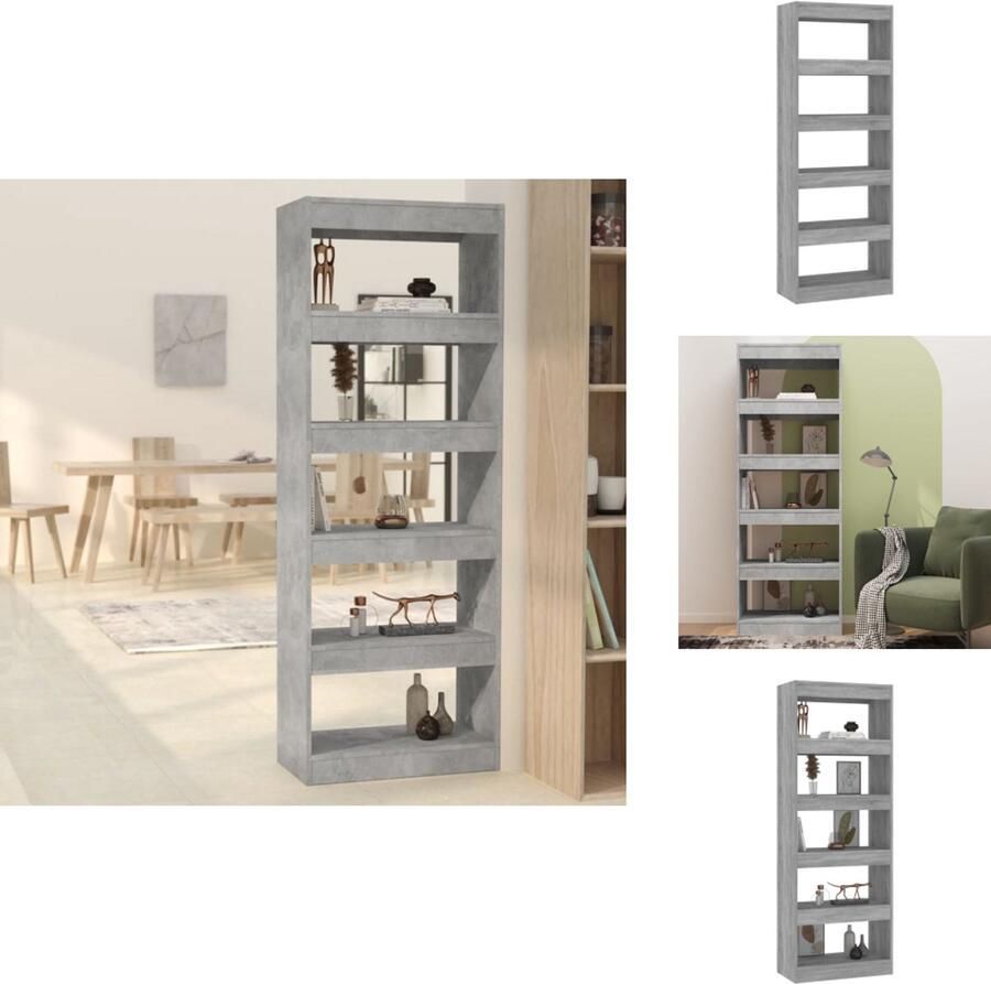 VidaXL Boekenkast Boekenkasten Kast Opbergkast Boekenkast kamerscherm 60x30x166 cm bewerkt hout betongrijs