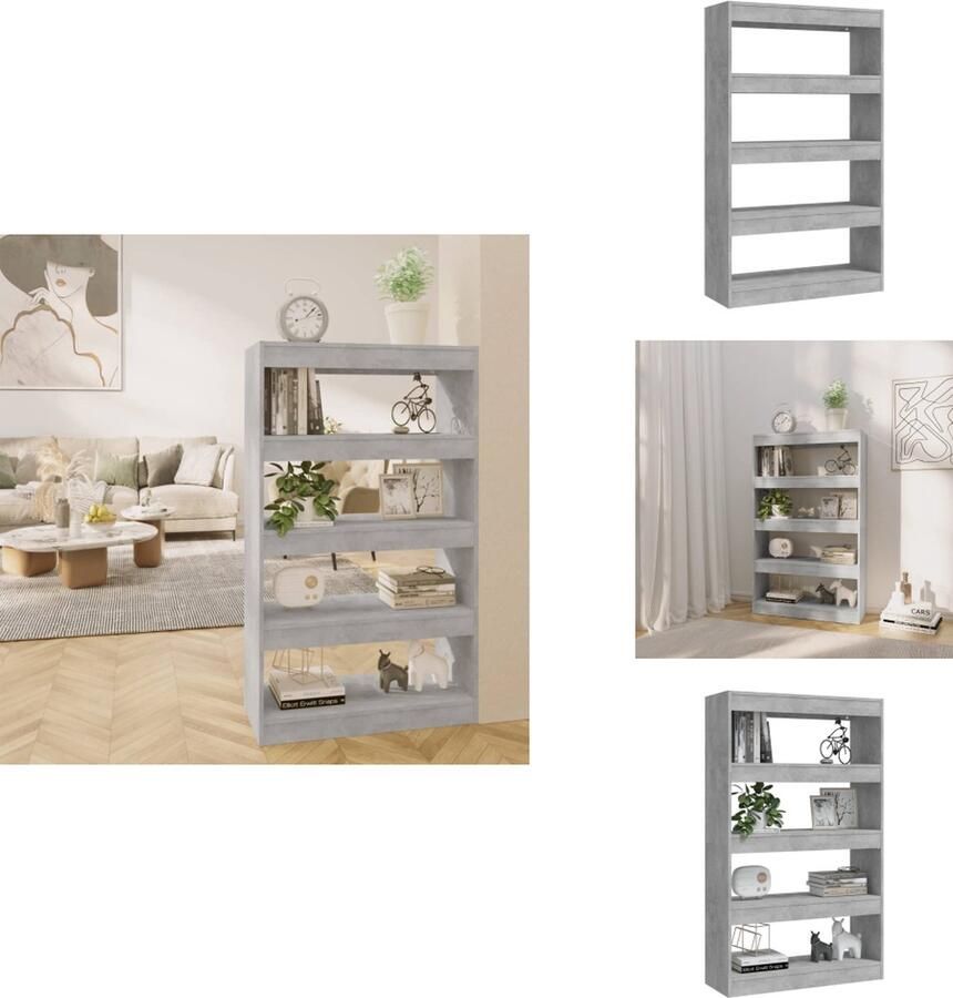 VidaXL Boekenkast Boekenkasten Kast Opbergkast Boekenkast kamerscherm 80x30x135 cm bewerkt hout betongrijs - Foto 2
