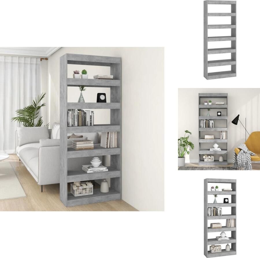 VidaXL Boekenkast Boekenkasten Kast Opbergkast Boekenkast kamerscherm 80x30x198 cm bewerkt hout betongrijs
