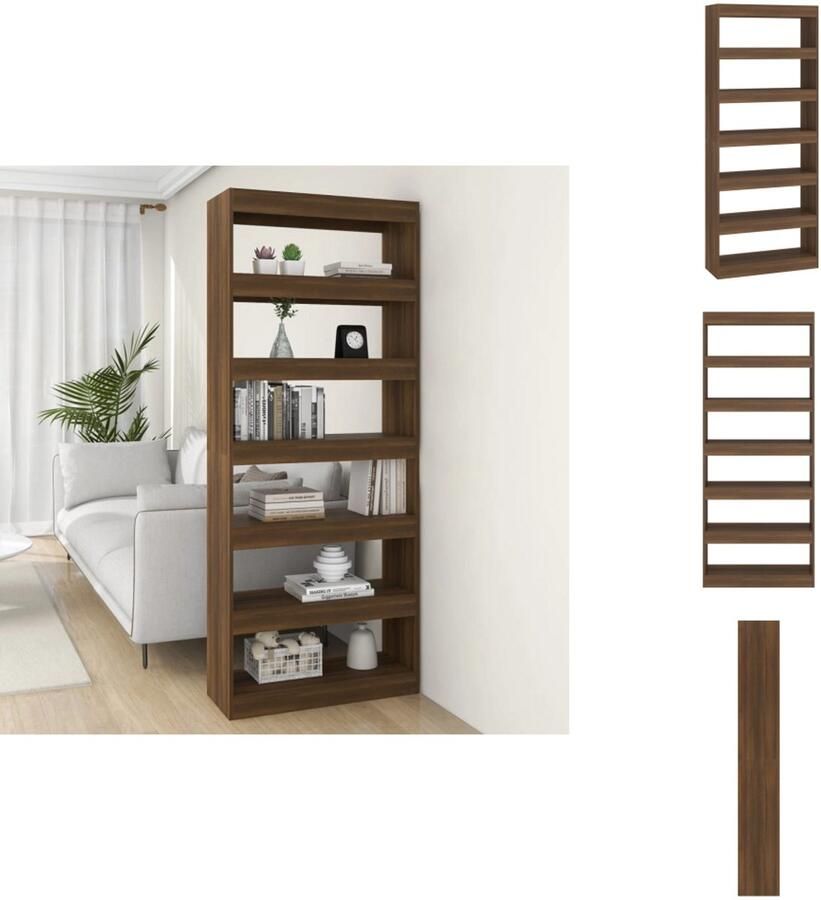VidaXL Boekenkast Boekenkasten Kast Opbergkast Boekenkast kamerscherm 80x30x198 cm bewerkt hout bruin eiken