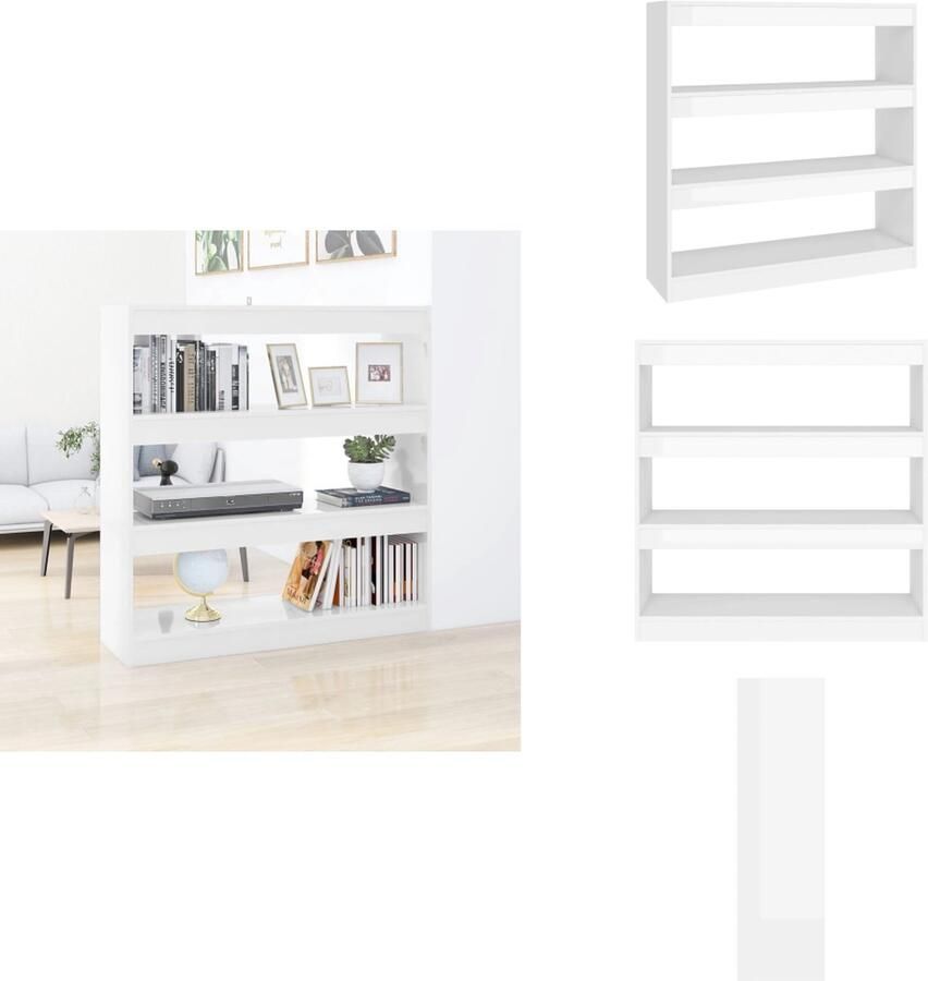 VidaXL Boekenkast Boekenkasten Meubel Kast Boekenkast kamerscherm 100x30x103 cm hoogglans wit - Foto 2