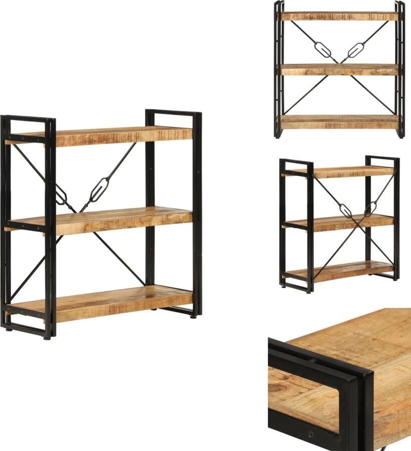 VidaXL Boekenkast Boekenkasten Opbergkast Boekenrek Boekenkast 3-laags 77x30x80 cm massief mangohout en ijzer