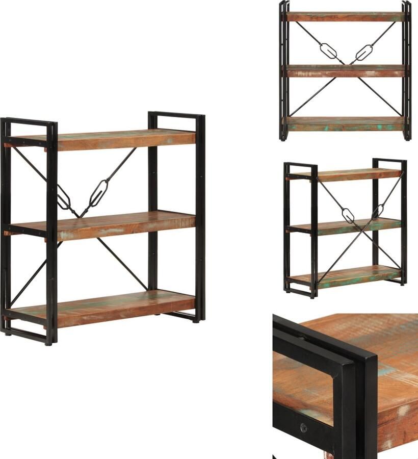 VidaXL Boekenkast Boekenkasten Opbergkast Boekenrek Boekenkast 3-laags 77x30x80 cm massief recycled hout en ijzer