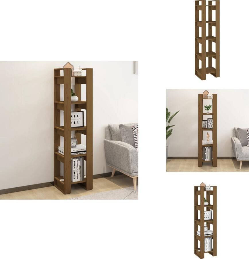 VidaXL Boekenkast Boekenkasten Opbergkast Boekenrek Boekenkast kamerscherm 41x35x160 cm grenenhout honingbruin - Foto 2
