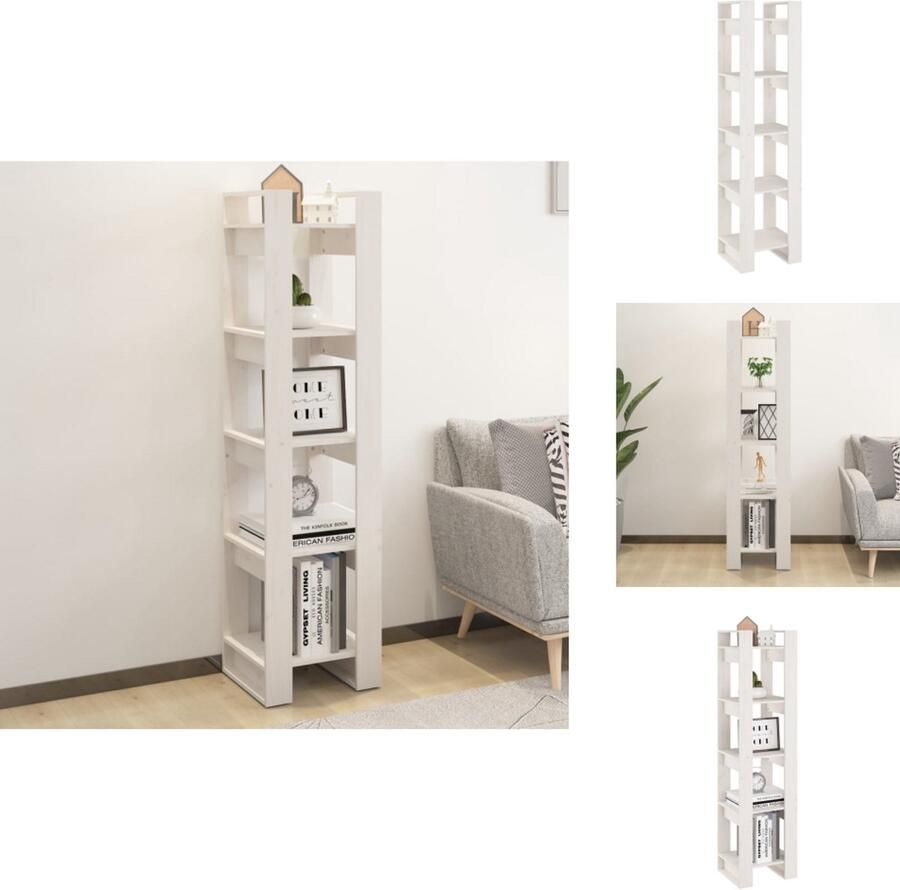 VidaXL Boekenkast Boekenkasten Opbergkast Boekenrek Boekenkast kamerscherm 41x35x160 cm massief grenenhout wit