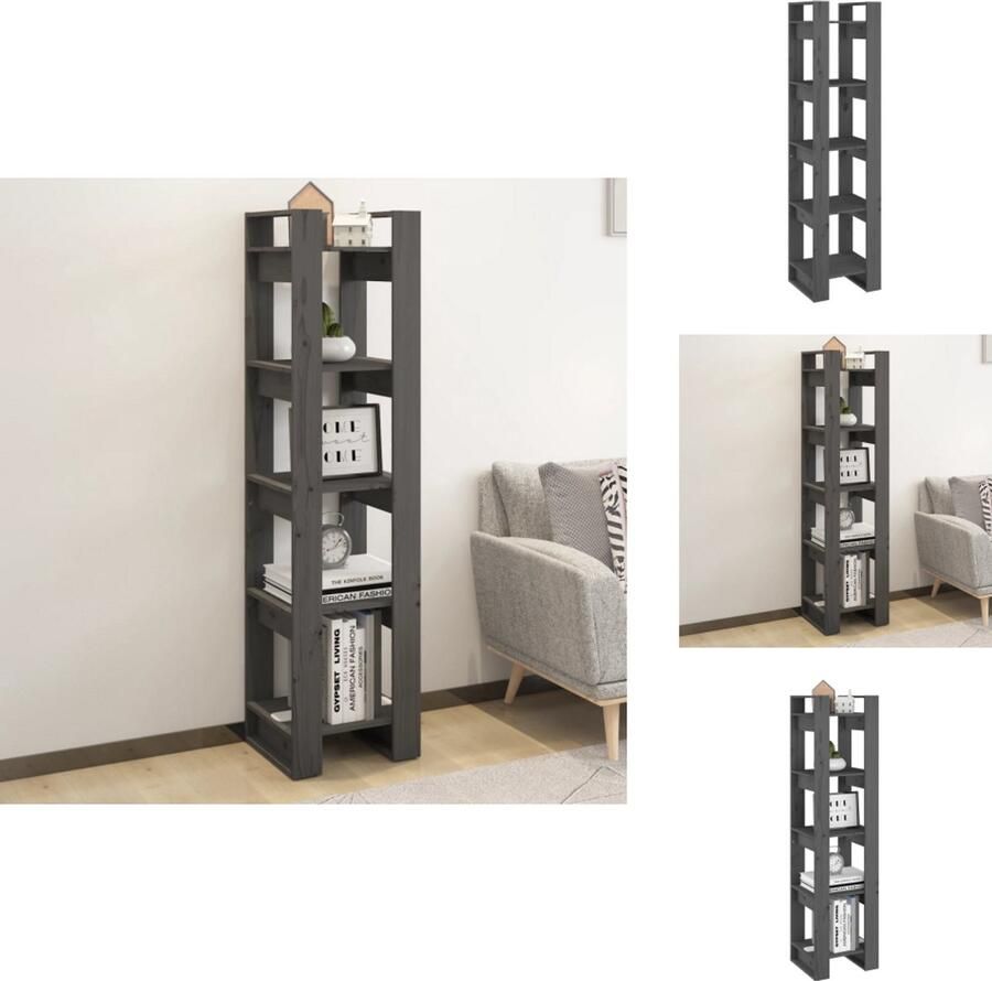 VidaXL Boekenkast Boekenkasten Opbergkast Boekenrek Boekenkast kamerscherm 41x35x160 cm massief grenenhout grijs