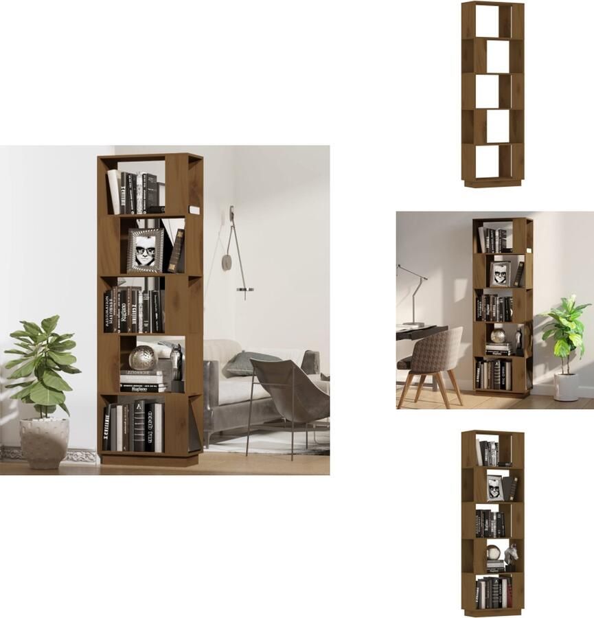 VidaXL Boekenkast Boekenkasten Opbergkast Boekenrek Boekenkast kamerscherm 51x25x163 5 cm massief hout honingbruin - Foto 2