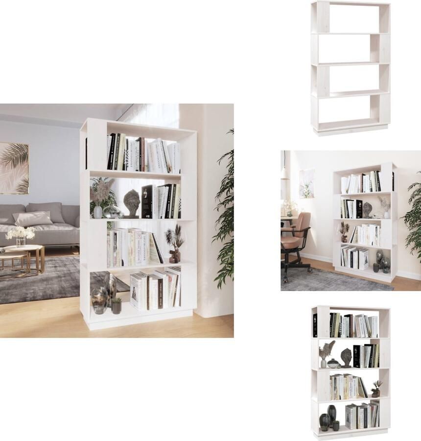 VidaXL Boekenkast Boekenkasten Opbergkast Boekenrek Boekenkast kamerscherm 80x25x132 cm massief grenenhout wit