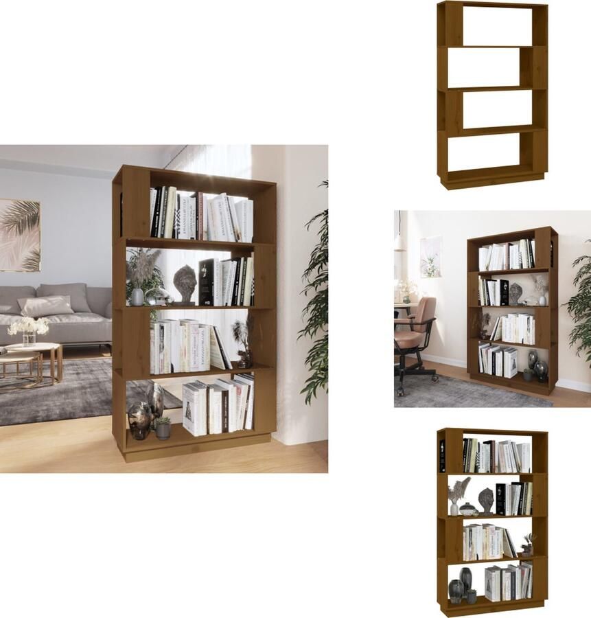 The Living Store Boekenkast kamerscherm 80x25x132 cm massief hout honingbruin Boekenkast Houten Boekenkast Grenenhout Boekenkast Boekenplank Opslagruimte - Foto 2