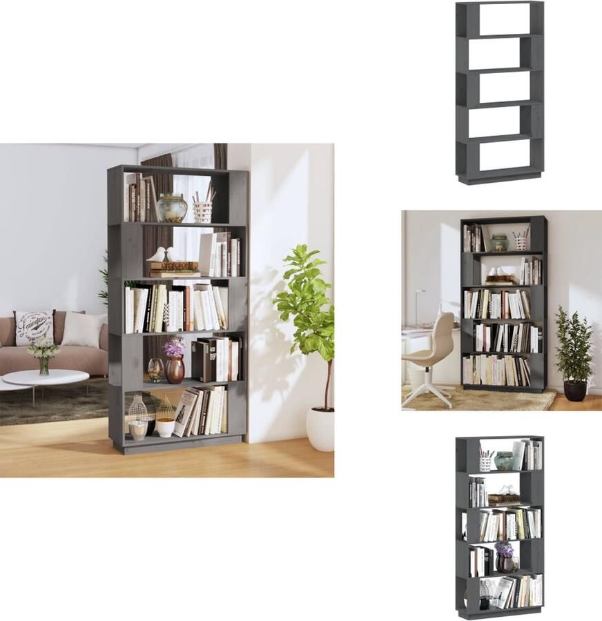VidaXL Boekenkast Boekenkasten Opbergkast Boekenrek Boekenkast kamerscherm 80x25x163-5 cm massief grenenhout grijs - Foto 2