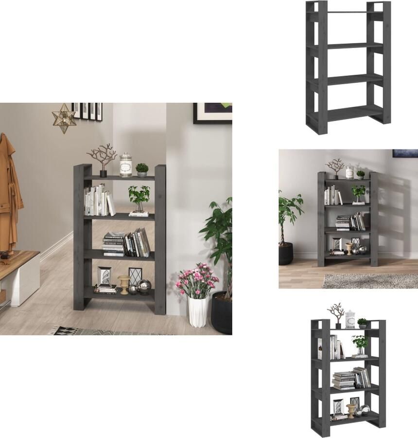 VidaXL Boekenkast Boekenkasten Opbergkast Boekenrek Boekenkast kamerscherm 80x35x125 cm massief grenenhout grijs - Foto 2