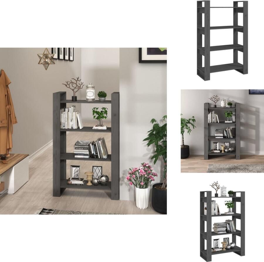 VidaXL Boekenkast Boekenkasten Opbergkast Boekenrek Boekenkast kamerscherm 80x35x125 cm massief grenenhout grijs