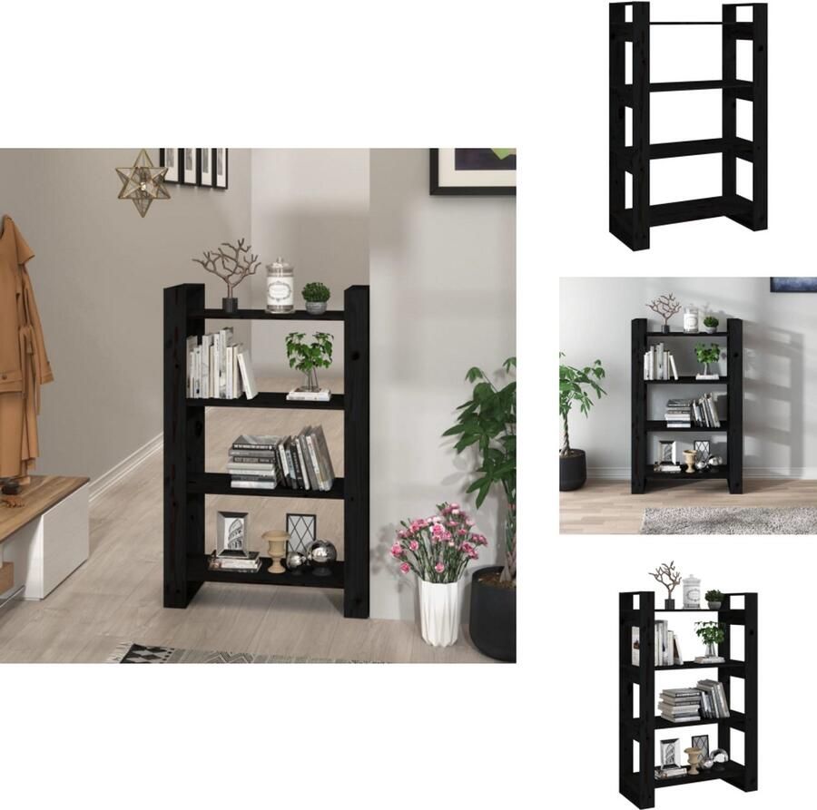 VidaXL Boekenkast Boekenkasten Opbergkast Boekenrek Boekenkast kamerscherm 80x25x125 cm massief grenenhout zwart