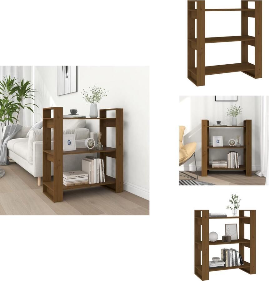 VidaXL Boekenkast Boekenkasten Opbergkast Boekenrek Boekenkast kamerscherm 80x35x91 cm massief hout honingbruin