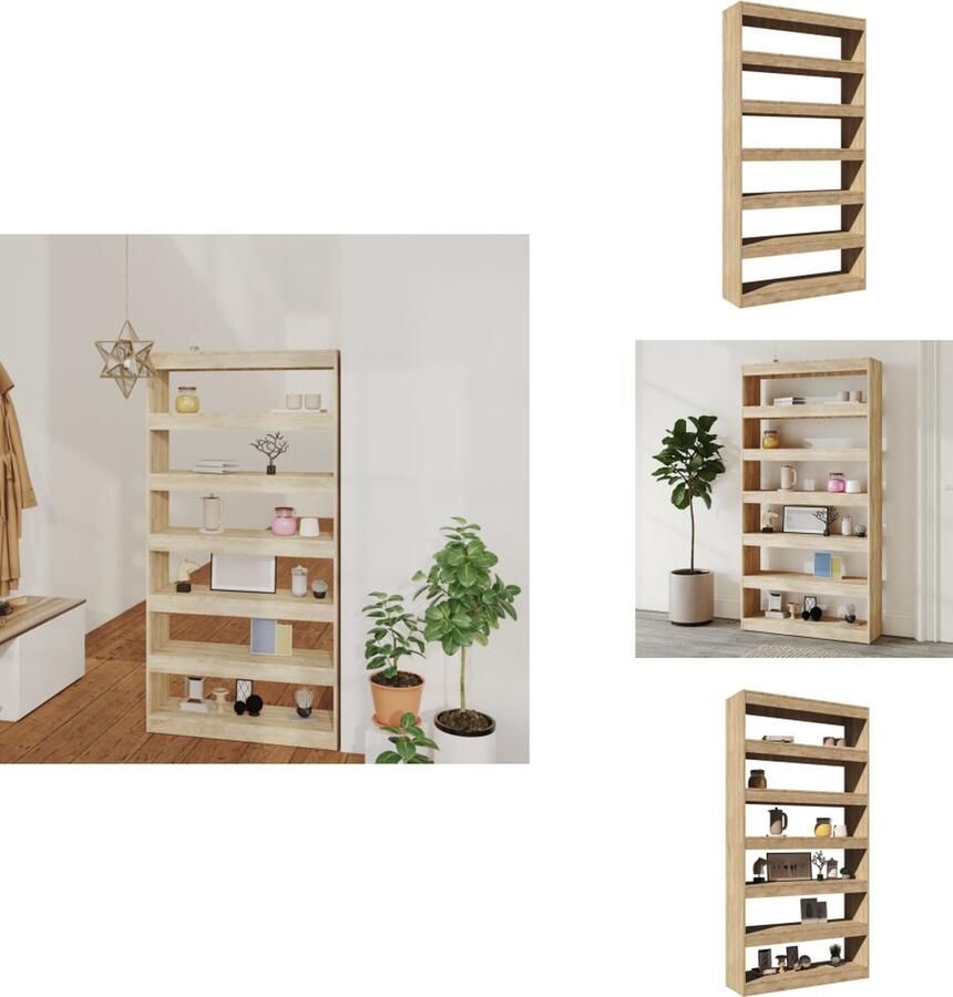 VidaXL Boekenkast Boekenkasten Opbergkast Kast Boekenkast kamerscherm 100x30x198 cm bewerkt hout sonoma eiken - Foto 2