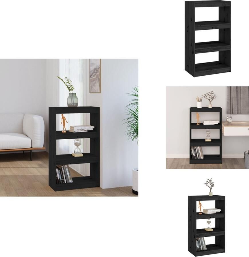 VidaXL Boekenkast Boekenkasten Opbergkast Kast Boekenkast kamerscherm 60x30x103-5 cm massief grenenhout zwart - Foto 2