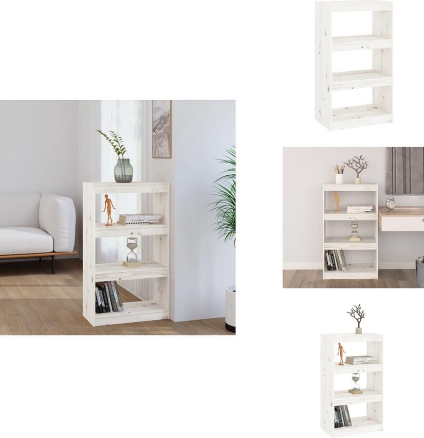 VidaXL Boekenkast Boekenkasten Opbergkast Kast Boekenkast kamerscherm 60x30x103-5 cm massief grenenhout wit