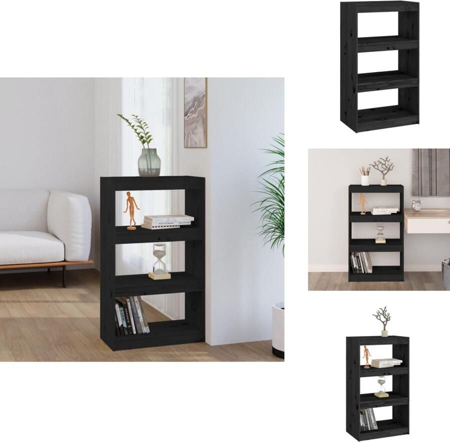 VidaXL Boekenkast Boekenkasten Opbergkast Kast Boekenkast kamerscherm 60x30x103-5 cm massief grenenhout zwart