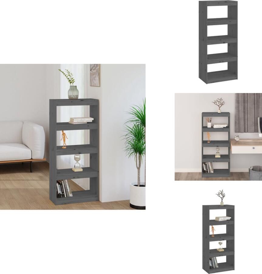 VidaXL Boekenkast Boekenkasten Opbergkast Kast Boekenkast kamerscherm 60x30x135 5 cm massief grenenhout grijs