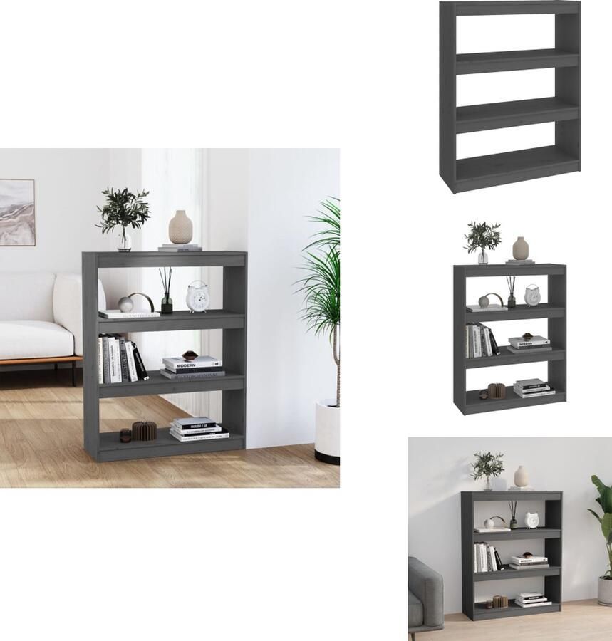 VidaXL Boekenkast Boekenkasten Opbergkast Kast Boekenkast kamerscherm 80x30x103 5 cm massief grenenhout grijs - Foto 2