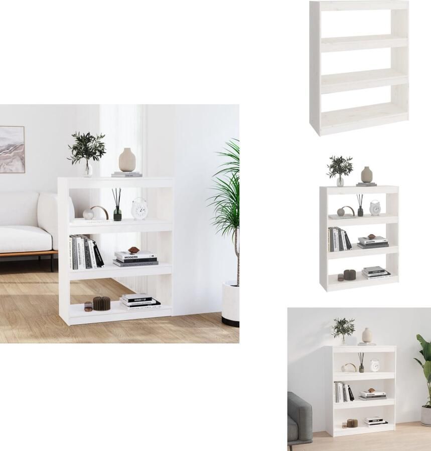 VidaXL Boekenkast Boekenkasten Opbergkast Kast Boekenkast kamerscherm 80x30x103-5 cm massief grenenhout wit