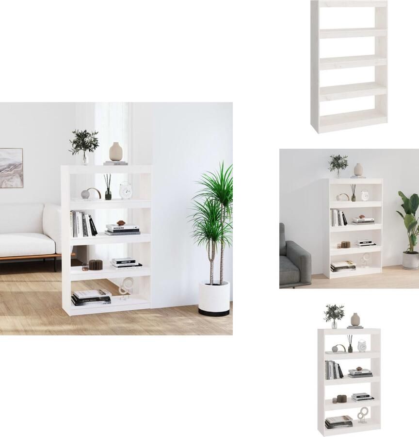 VidaXL Boekenkast Boekenkasten Opbergkast Kast Boekenkast kamerscherm 80x30x135-5 cm massief grenenhout wit - Foto 2