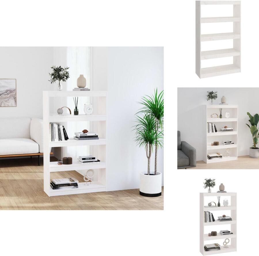 VidaXL Boekenkast Boekenkasten Opbergkast Kast Boekenkast kamerscherm 80x30x135-5 cm massief grenenhout wit