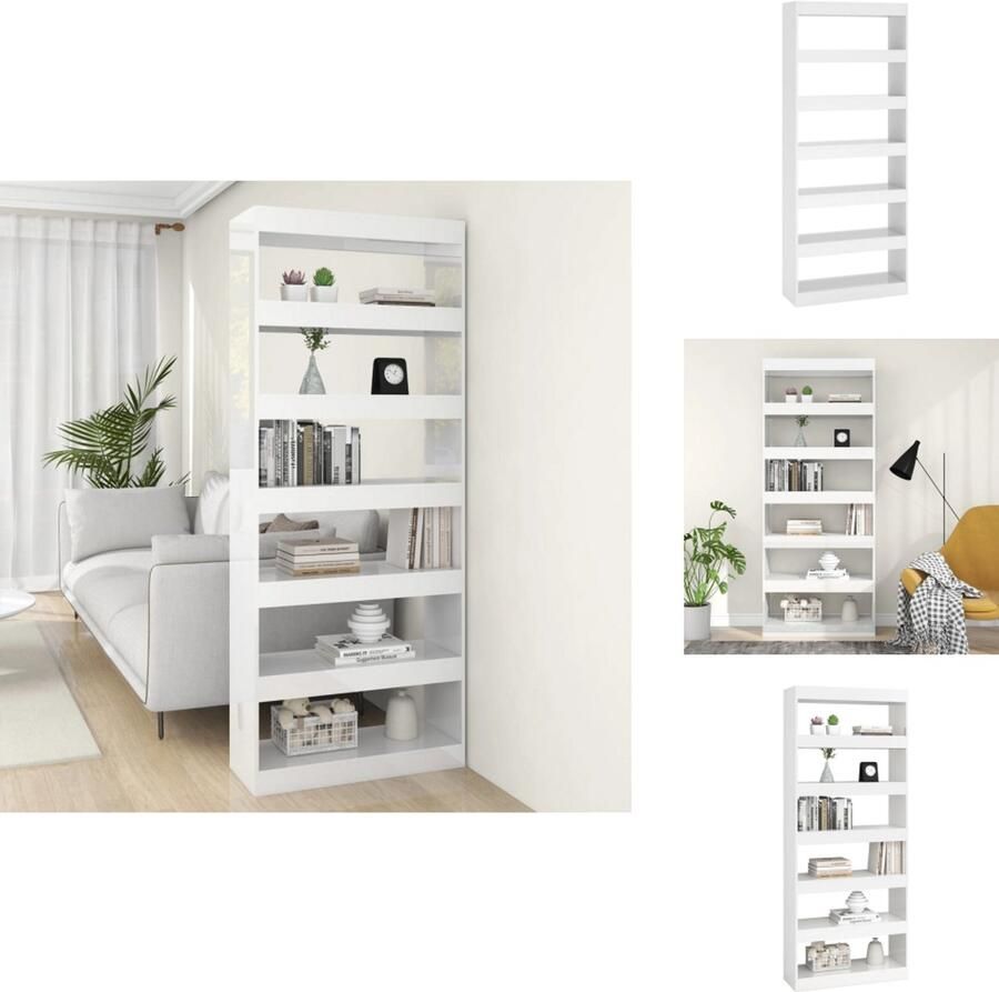 VidaXL Boekenkast Boekenkasten Opbergkast Kast Boekenkast kamerscherm 80x30x198 cm bewerkt hout hoogglans wit