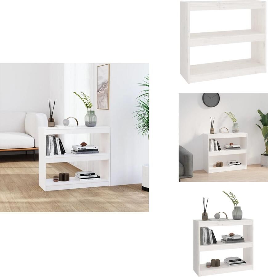 VidaXL Boekenkast Boekenkasten Opbergkast Kast Boekenkast kamerscherm 80x30x71-5 cm massief grenenhout wit
