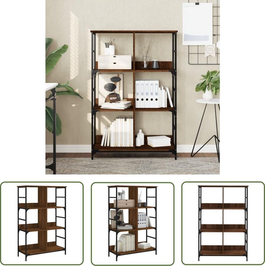 The Living Store Boekenrek 78 5x33x117 5 cm bewerkt hout bruin eikenkleur Boekenplank Boekenkast Bibliotheek Industrieel Interieur Houten Kast
