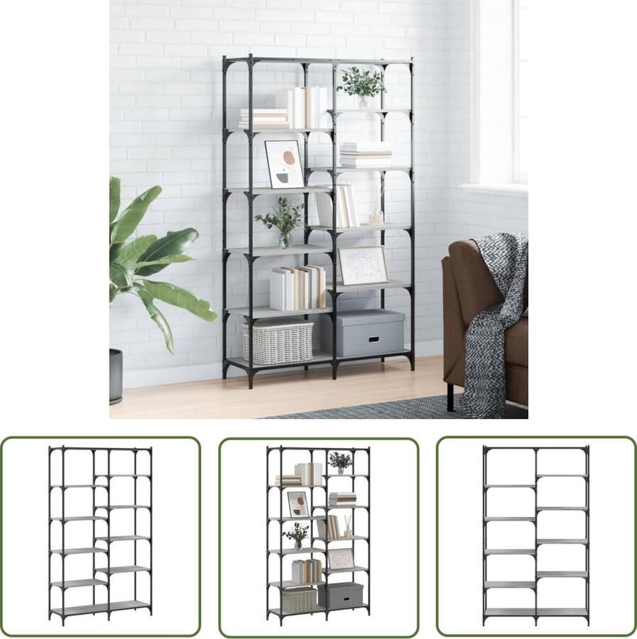 The Living Store Boekenrek 100x32x170 cm bewerkt hout en ijzer grijs sonoma Boekenrek Boekenkast Industrieel Design Houten Boekenkast Grijze Boekenkast - Foto 2