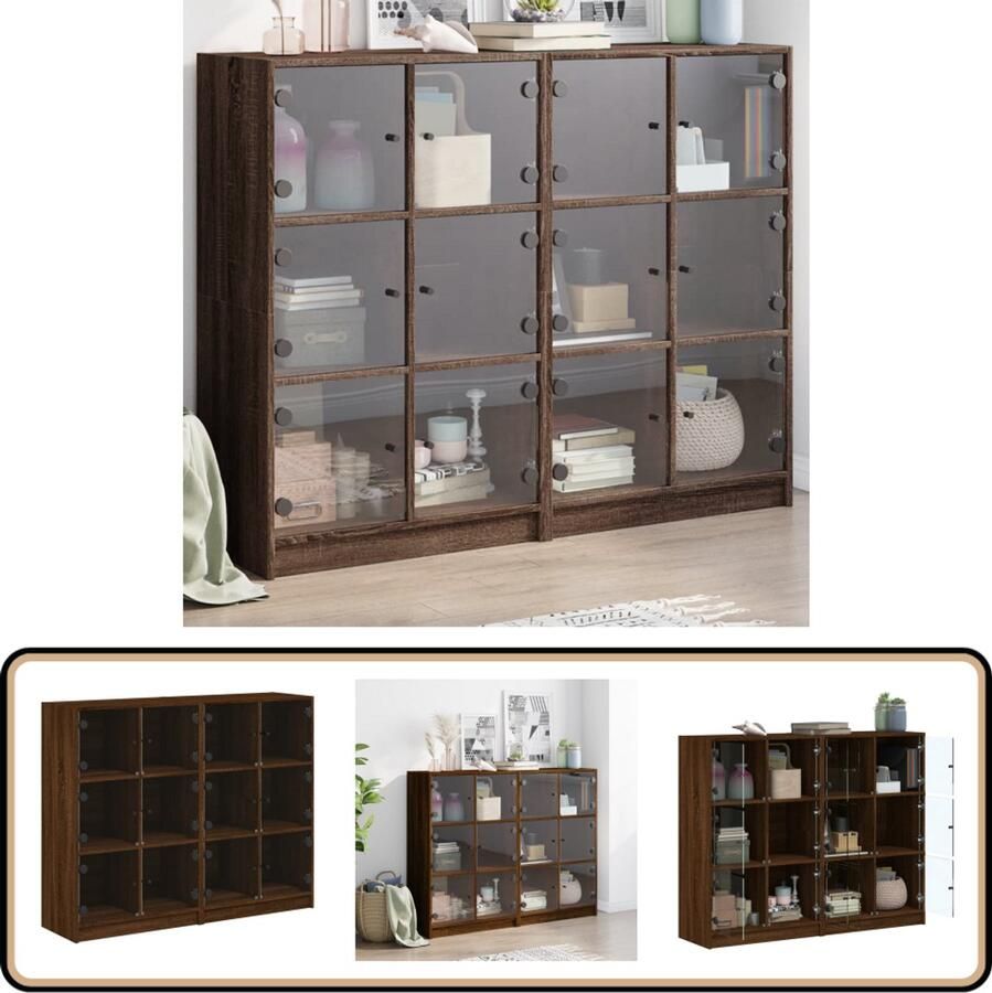 VidaXL Boekenkast Bruin Eiken 12 Vakken Boekenkast Houten Boekenkast Vitrinekast Bergruimte Bibliotheekkast - Foto 2