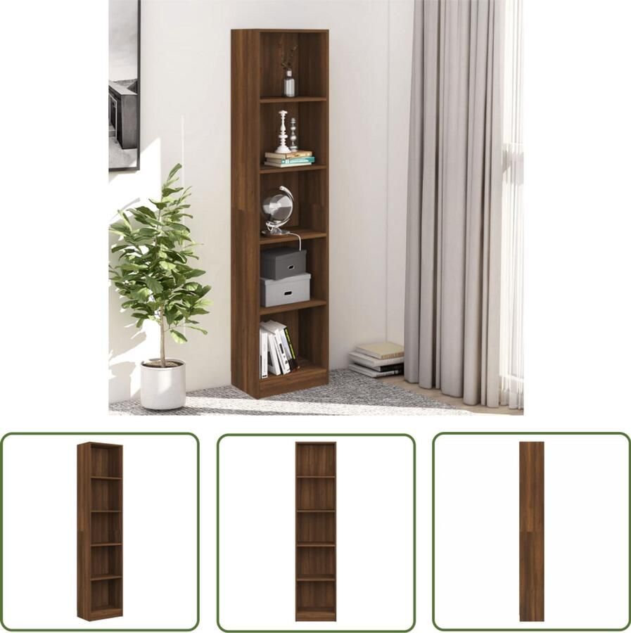 VidaXL Boekenkast Bruin Eiken 40x24x175 cm Boekenkast Boekenplank Kast Houten Kast Bruine Eiken Kleur Bibliotheek Opslagruimte Woonkamer Slaapkamer Kantoor - Foto 2