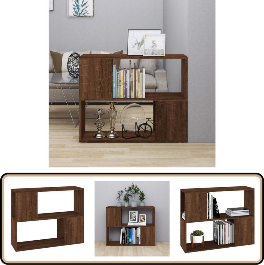 VidaXL Boekenkast Bruin Eiken 80x24x63 cm Boekenkast Kamer Scheidingswand Houten Boekenkast Bruine Eiken Kleur Opslagmeubilair - Foto 2
