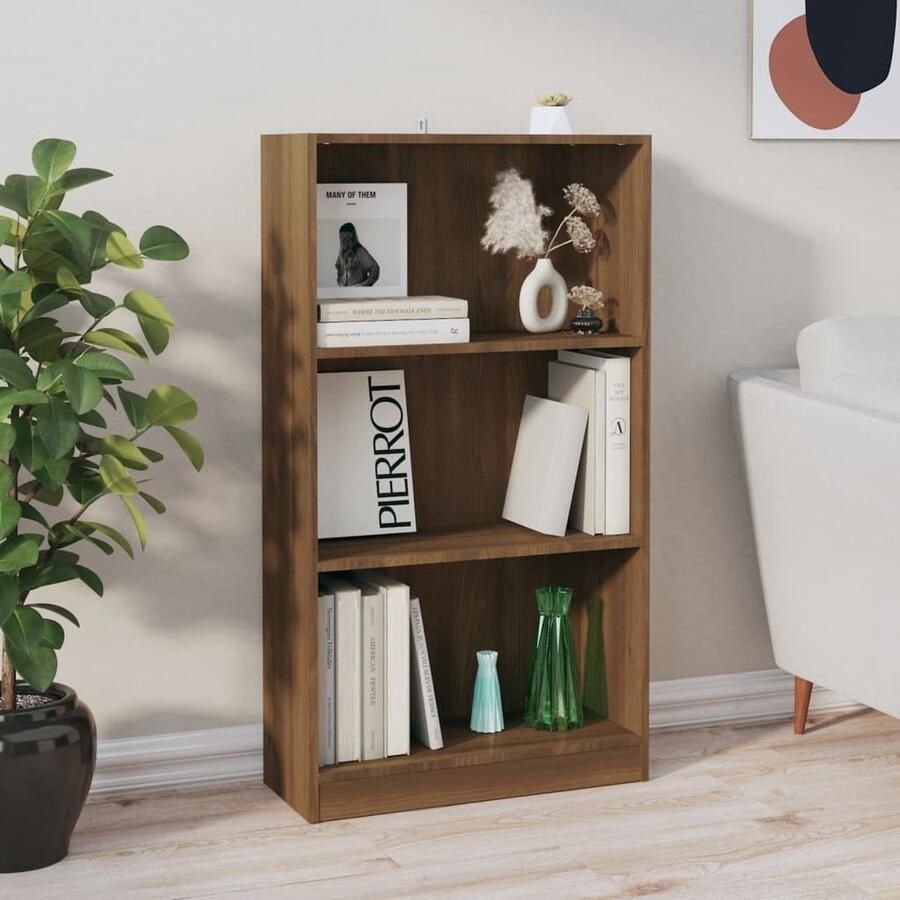 VidaXL Boekenkast Bruin Eiken Bewerkt Hout 60x24x109 cm Boekenkast Houten Boekenkast Bruine Boekenkast Design Boekenkast Opbergkast Bibliotheek Woonkamerdecoratie Living Accessoires Bruine Eiken - Foto 2