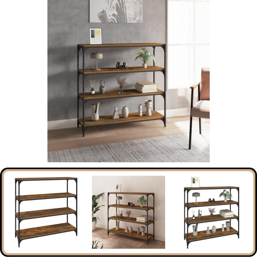 VidaXL Boekenkast Gerookt Eiken 100x33x100 cm Boekenkast Industriele Boekenkast Houten Boekenkast Bruine Boekenkast Boekenrek Kast Opbergkast Living Accessoires