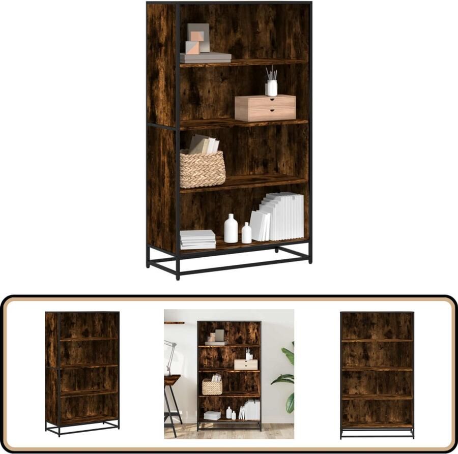 VidaXL Boekenkast Gerookt Eiken 4 Vakken 80 5x35x139 cm Boekenkast Boekenkasten Boeken Plank Schappenkast