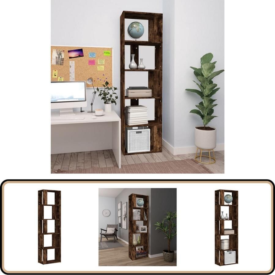 The Living Store Boekenkast Gerookt eiken 45 x 24 x 160 cm Stevig materiaal Boekenkast Houten Boekenkast Gerookte Eiken Kleur Boekenplank Opslagmeubel - Foto 2