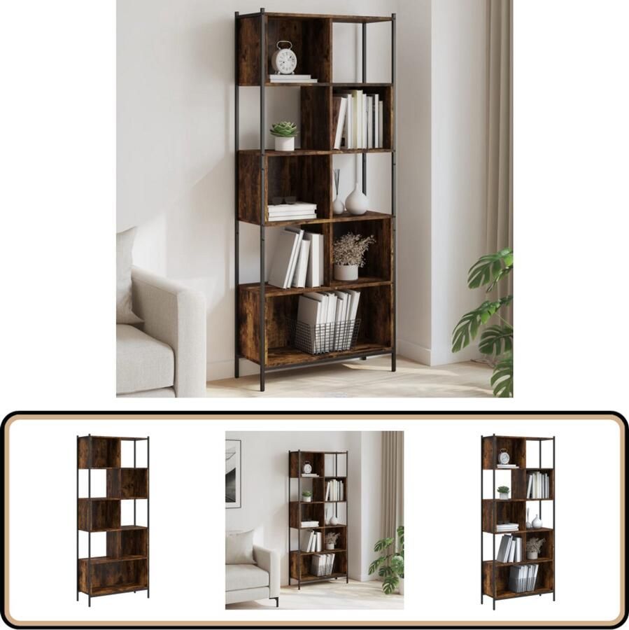 The Living Store Boekenkast 72x28x172 cm bewerkt hout gerookt eikenkleurig Boekenkast Houten Boekenkast Modern Design Bruine Boekenkast Opslagmogelijkheid