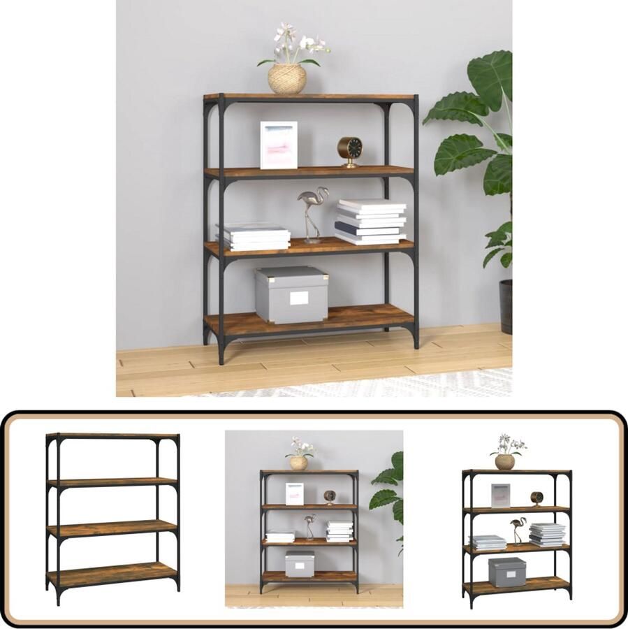 VidaXL Boekenkast Gerookt Eiken Hout en Staal Boekenkast Industrieel Design Houten Boekenkast Bruine Boekenkast Vintage Boekenkast