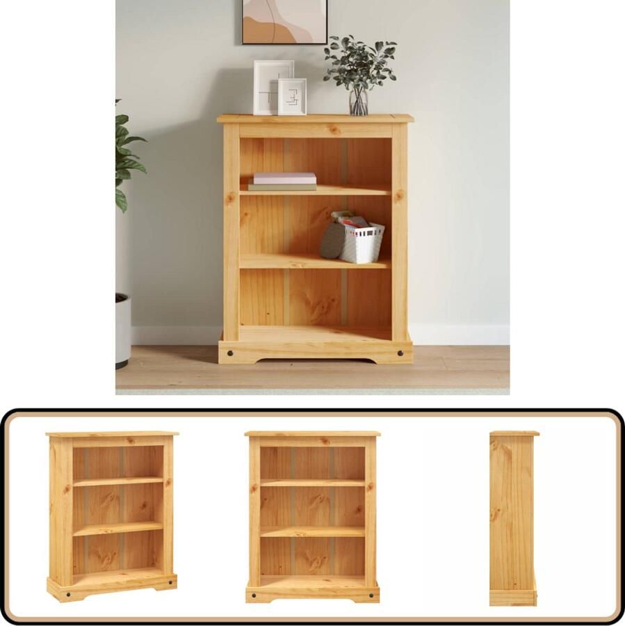 VidaXL Boekenkast Grenenhout 3 Planken 80x29x100 cm Boekenkast Bibliotheek Corona Stijl Landelijke Stijl Grenenhout Vintage Rustic Interieurdecoratie
