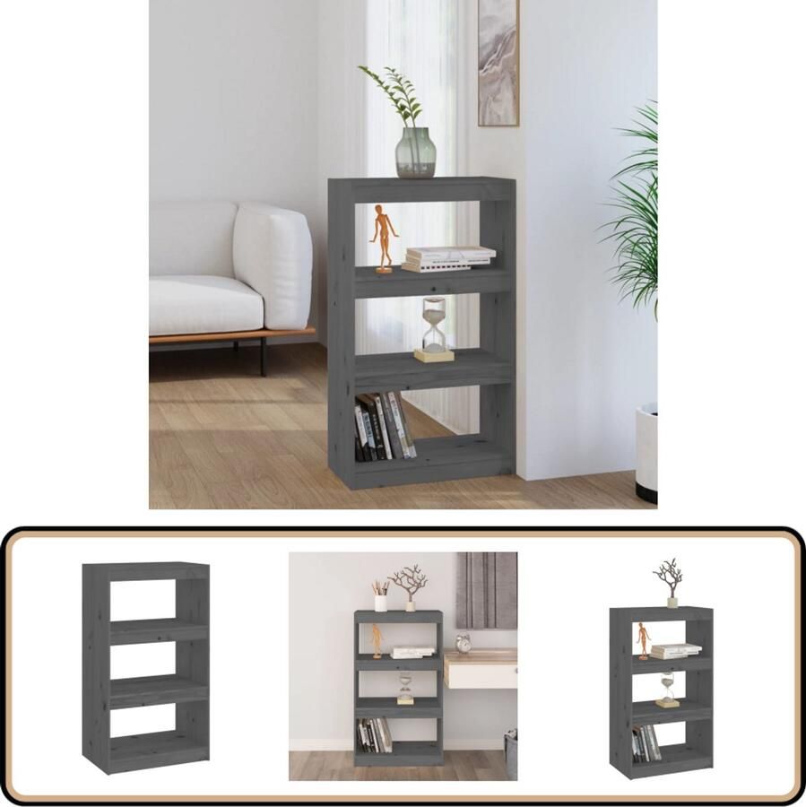 The Living Store Boekenkast kamerscherm 60x30x103 5 cm massief grenenhout grijs Boekenkast Grenoble Hout Boekenplank Woonkamerdecoratie Livingroom Furniture - Foto 2