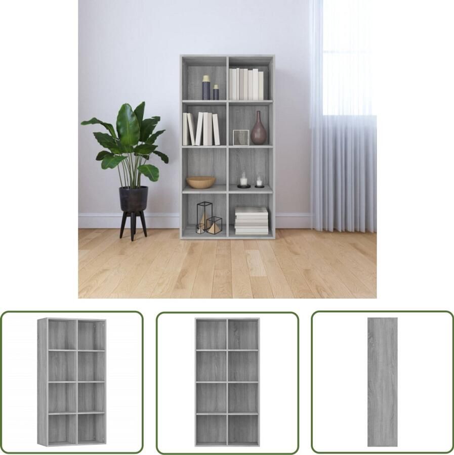 The Living Store Boekenkast Grijs Sonoma Eiken 66 x 30 x 130 cm Inclusief Montagehandleiding Wandmontage vereist Boekenkast Houten Boekenkast Grijze Boekenkast Sonoma Eiken Boekenkast Wandmontage Boekenkast - Foto 2