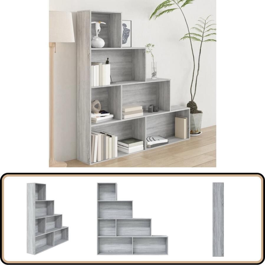 The Living Store Boekenkast 155x24x160 cm grijs sonoma eikenkleurig Boekenkast Houten Boekenkast Grijze Boekenkast Sonoma Eiken Boekenkast Boekenplank - Foto 2