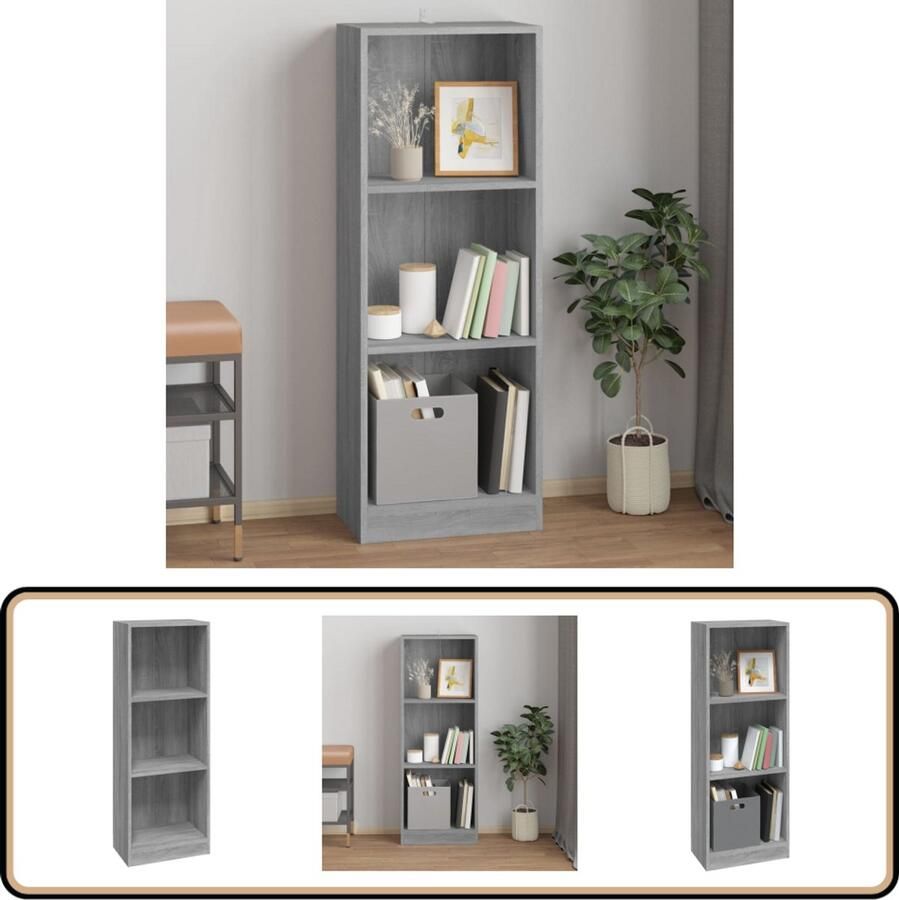 VidaXL Boekenkast Grijs Sonoma Eiken 3 Lagen Boekenkast Kast Bibliotheek Houten Kast Grijze Kast Sonoma Eiken